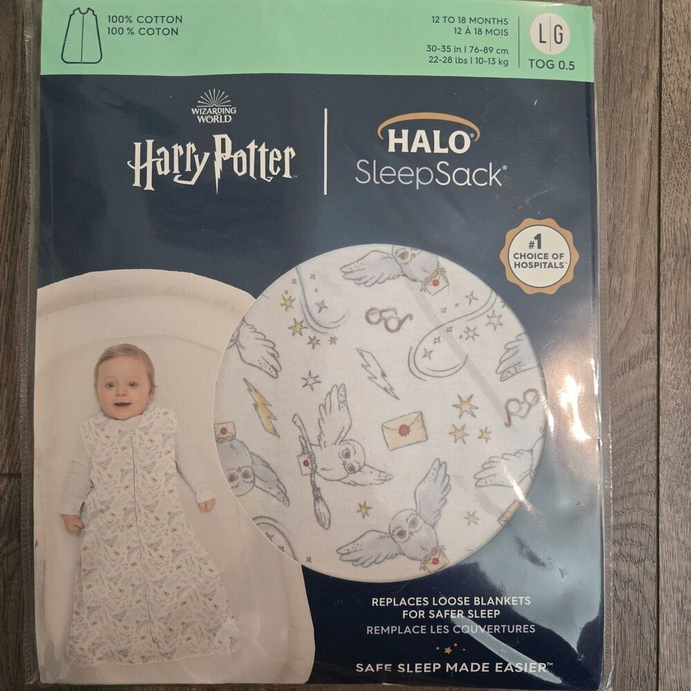 HALO Harry Potter SleepSack L 12-18 Months 100% Cotton 0.5 TOG Messenger Hedwig